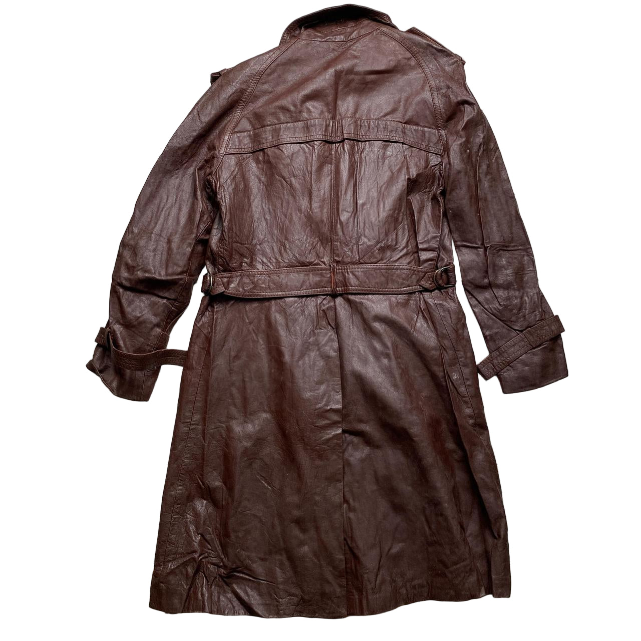 Vintage Brown Leather Spanish Trench Long Coat (S)