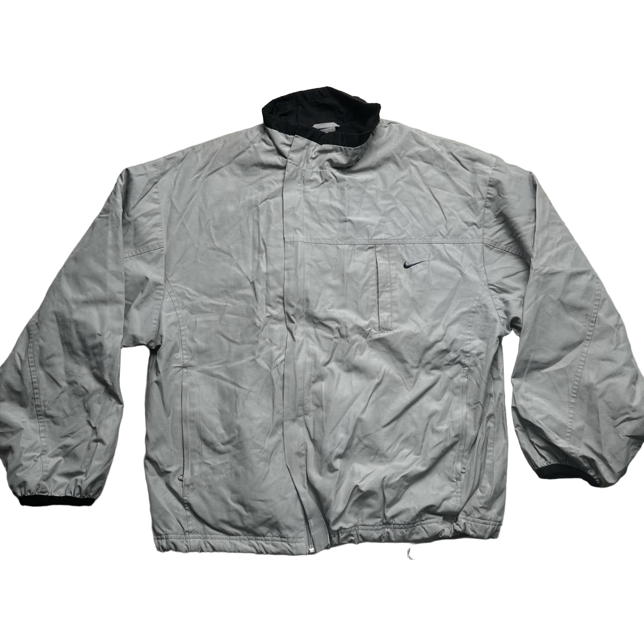 Nike y2k Vintage Silver and Navy Swoosh Shell Tracksuit Windbreaker Jacket (M)