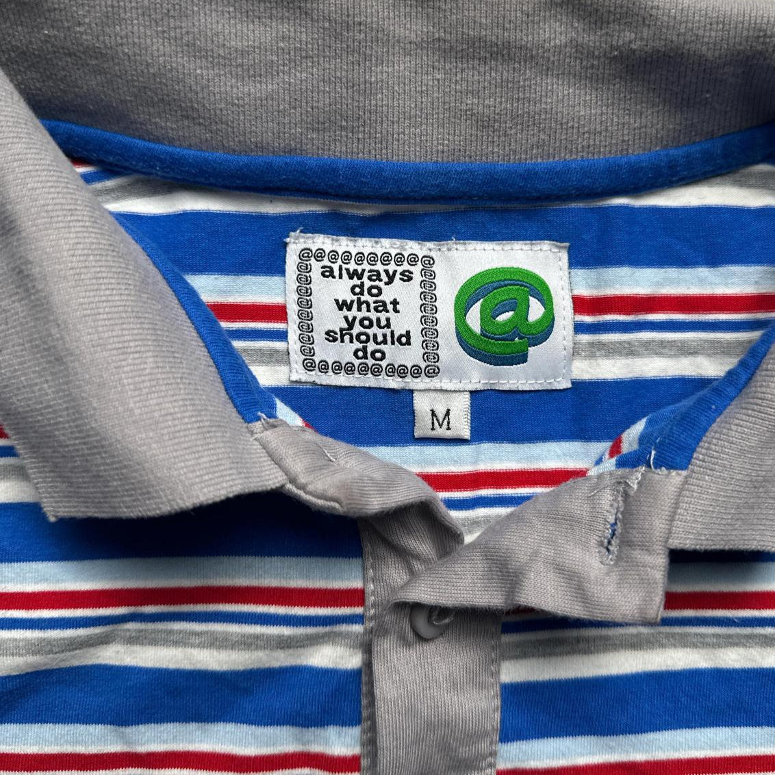 Always Do What You Should Do Education Lake Elsinore Eyes Blue Red and White Stripe Polo (M) Shirt