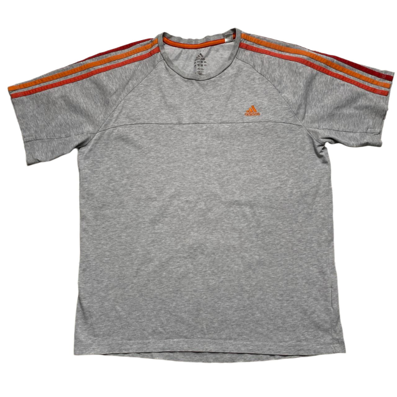 Adidas Performance Essentials Grey Red and Orange Tri Stripe Colours T Shirt (L)