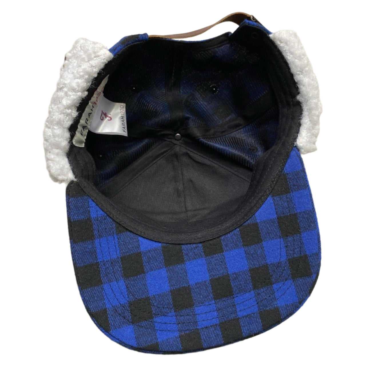 Farah Checked Blue and Black Plaid Dog Ear Trapper Ear Flap Hat