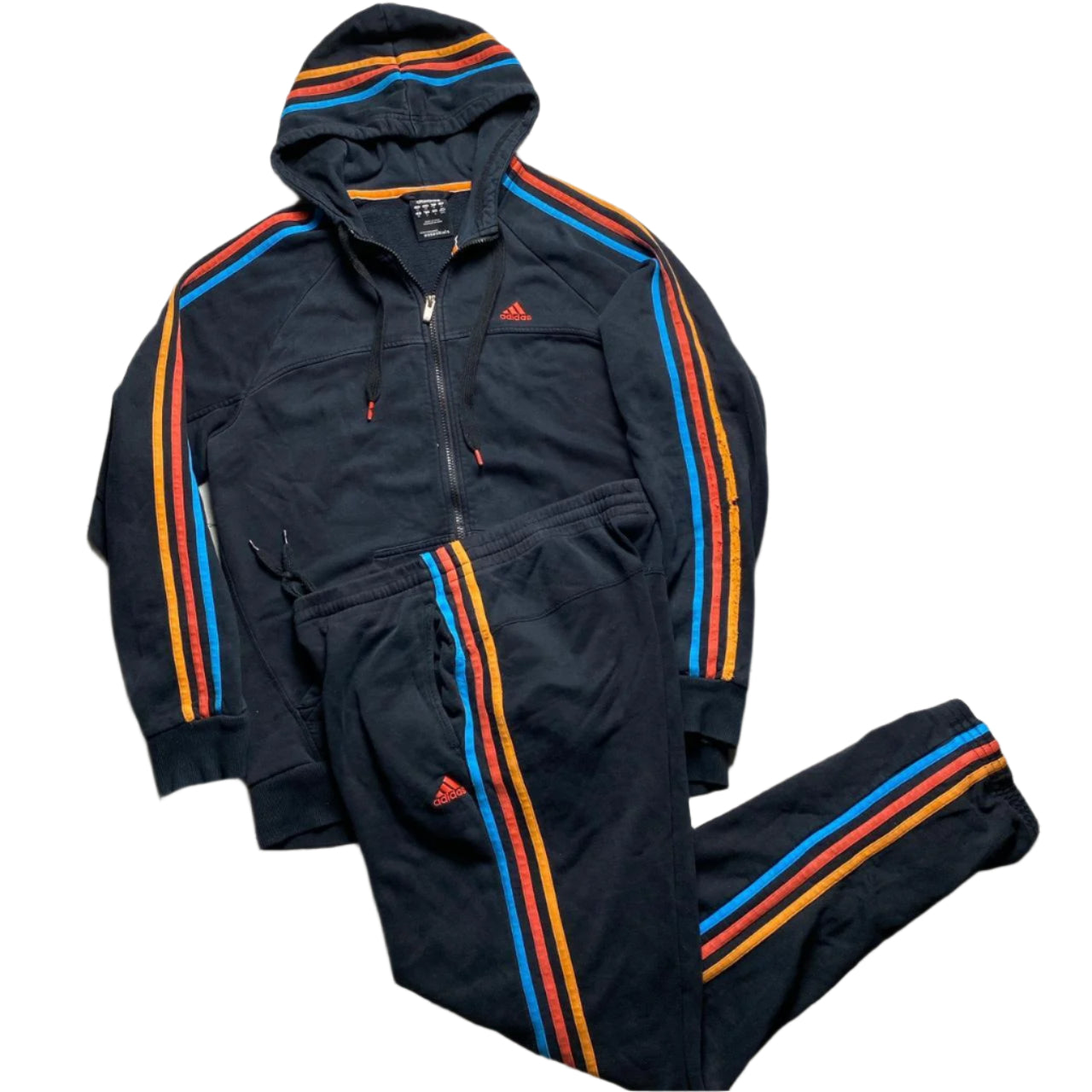 Adidas Performance Essentials Black Orange Red and Blue Multi Colour Full Tracksuit (M/S)