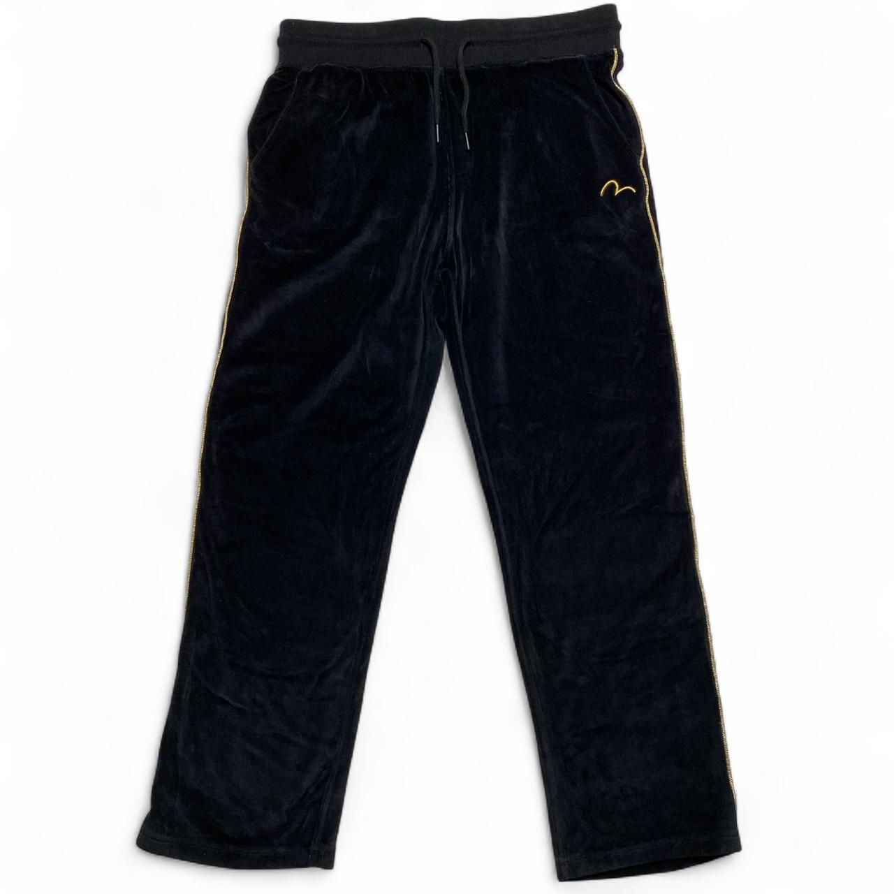 Evisu Black and Gold Velour Tracksuit Bottoms