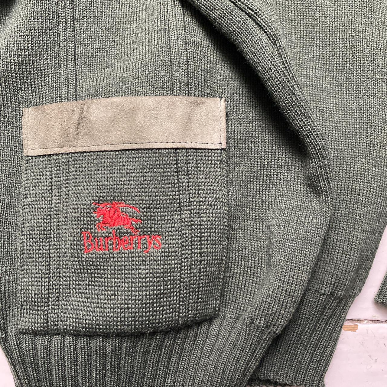 Burberry Burberrys Vintage 90’s Khaki Green Knit Cardigan with Suede Panels