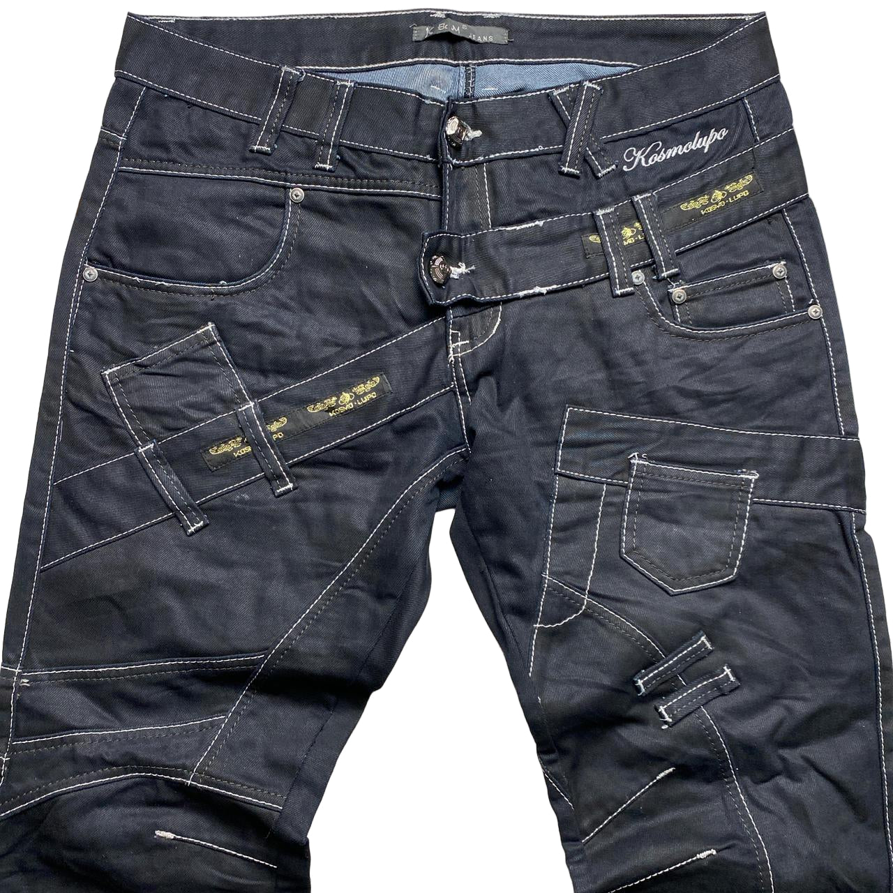 K&M Vintage Kosmolupo White Stitch Embroidery y2k Jeans (34W)