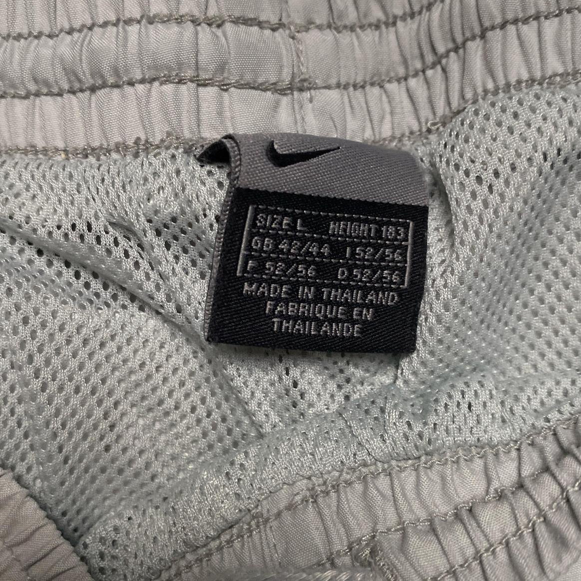 Nike Silver Grey and Navy Swoosh and Tribal Spellout Shell Baggy Trackpant Bottoms (L)