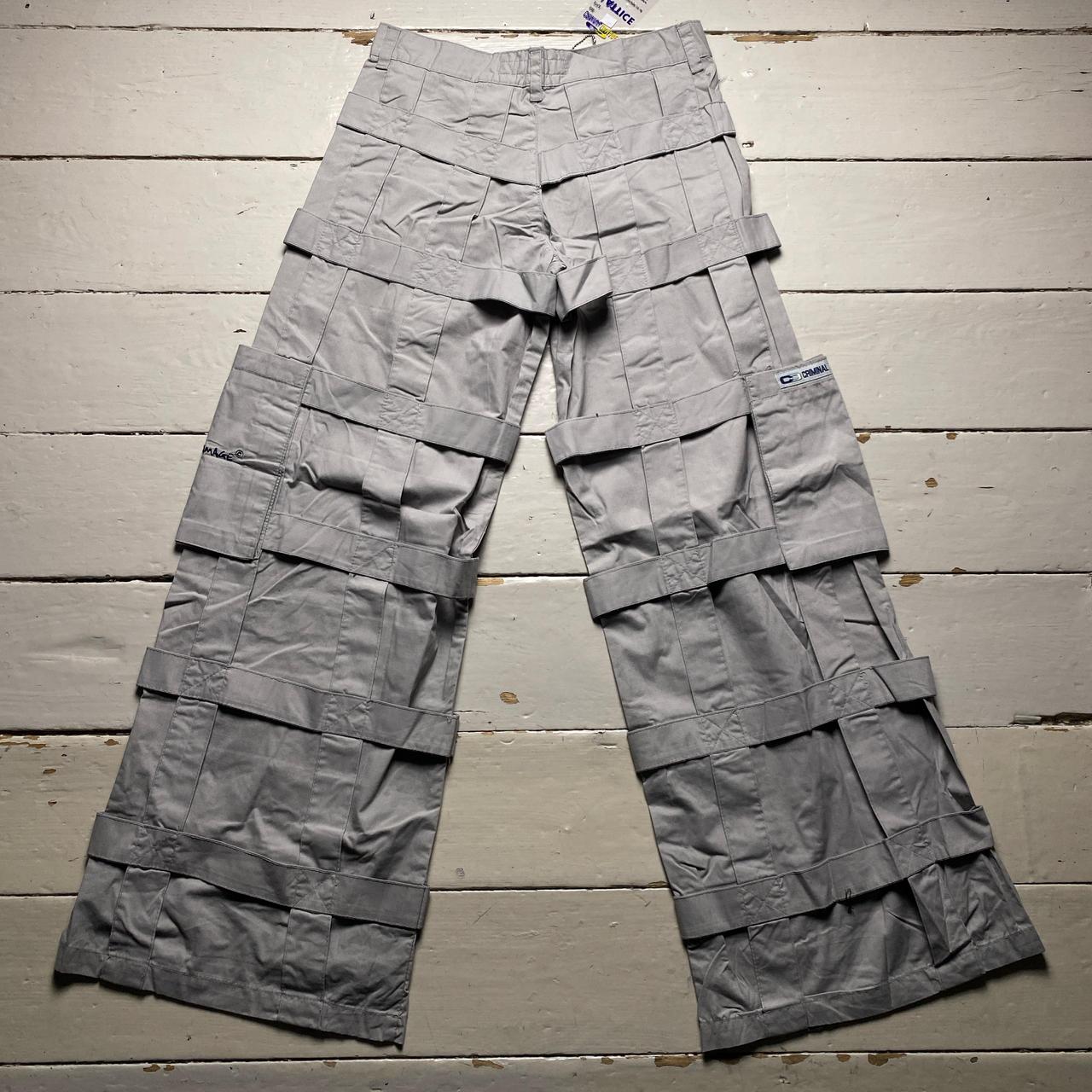 Criminal Damage Bondage Baggy Cargo Grey Combat Trousers
