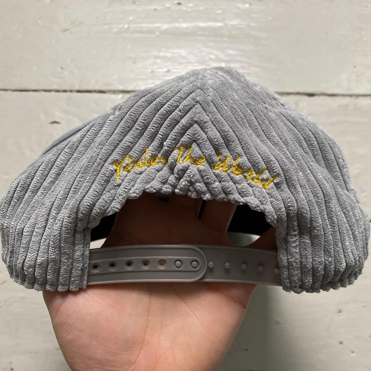 Corteiz Soho Yacht Club Corduroy Grey and Gold Velour Snapback Cap