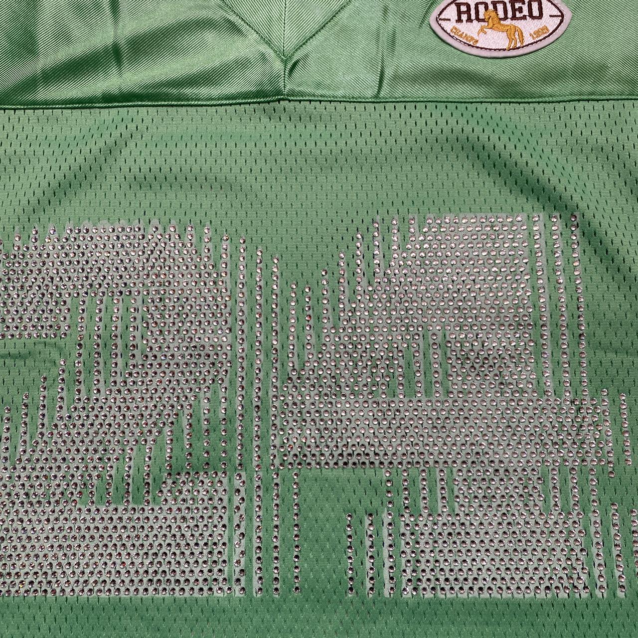 Rodeo Warehouse Green Yellow and White Diamante Rhinestone NFL Football Womens Oversized Jersey (L)