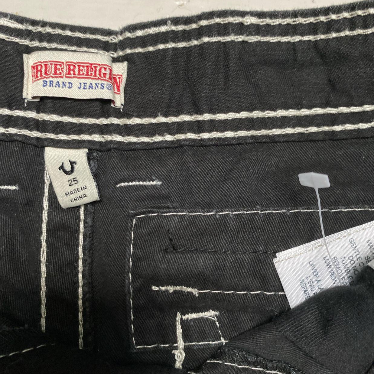 True Religion Womens Black and White Contrast Big Stitch Cargo Trousers (28W)