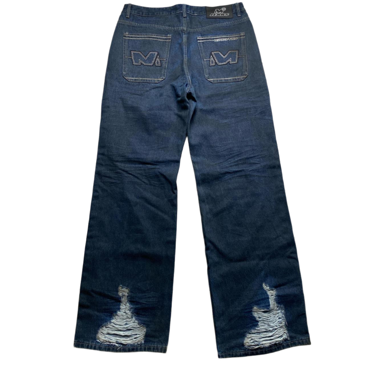 Minus Two Baggy Distressed Navy Jeans (36W)