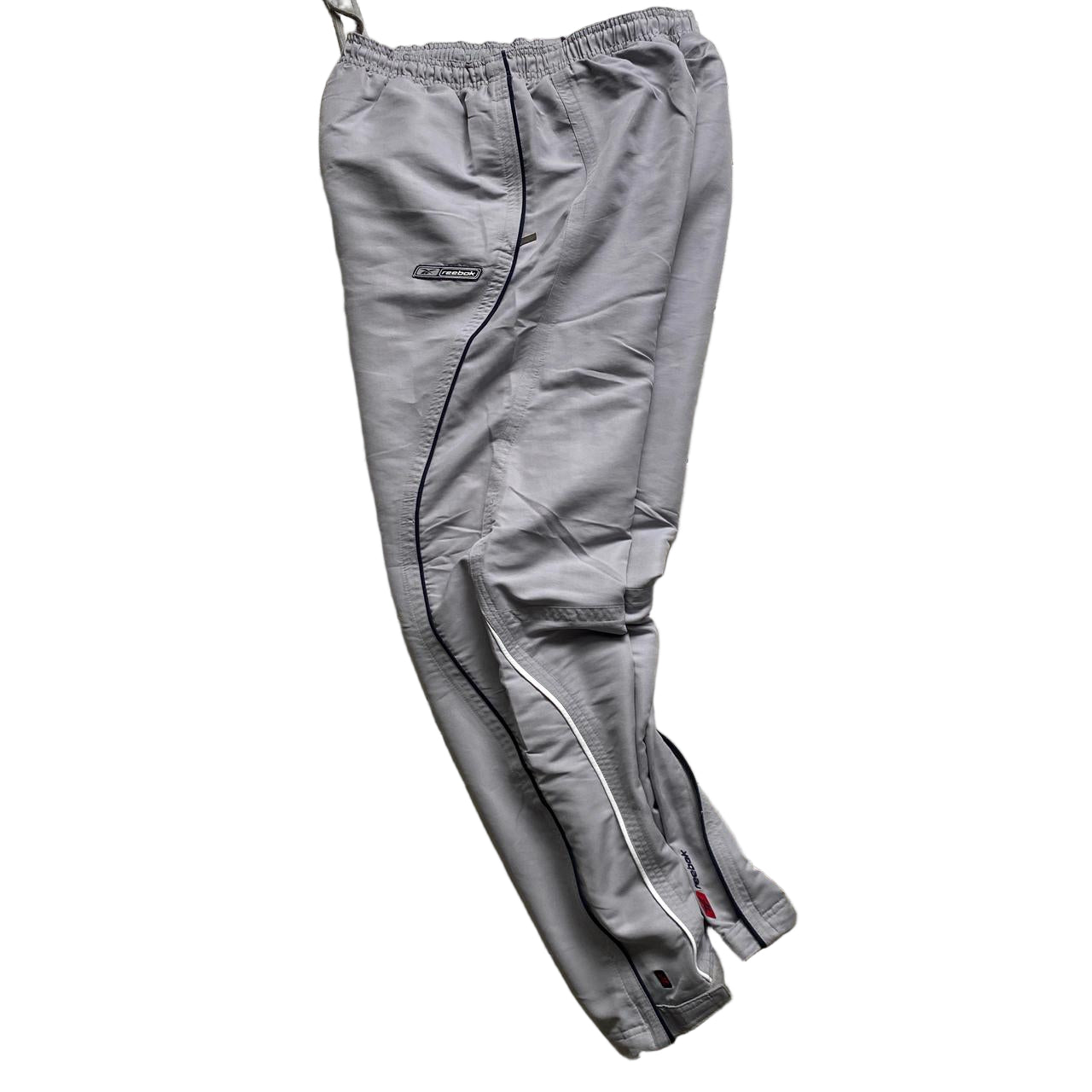Reebok Vintage Shell Baggy Trackpant Bottoms Silver Navy and White (M)