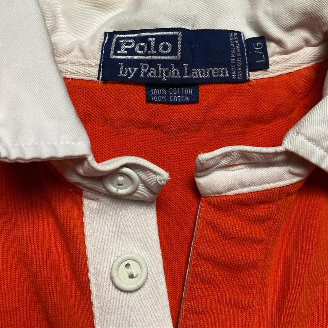 Ralph Lauren Polo Orange and Blue Long Sleeve Polo Shirt (L)