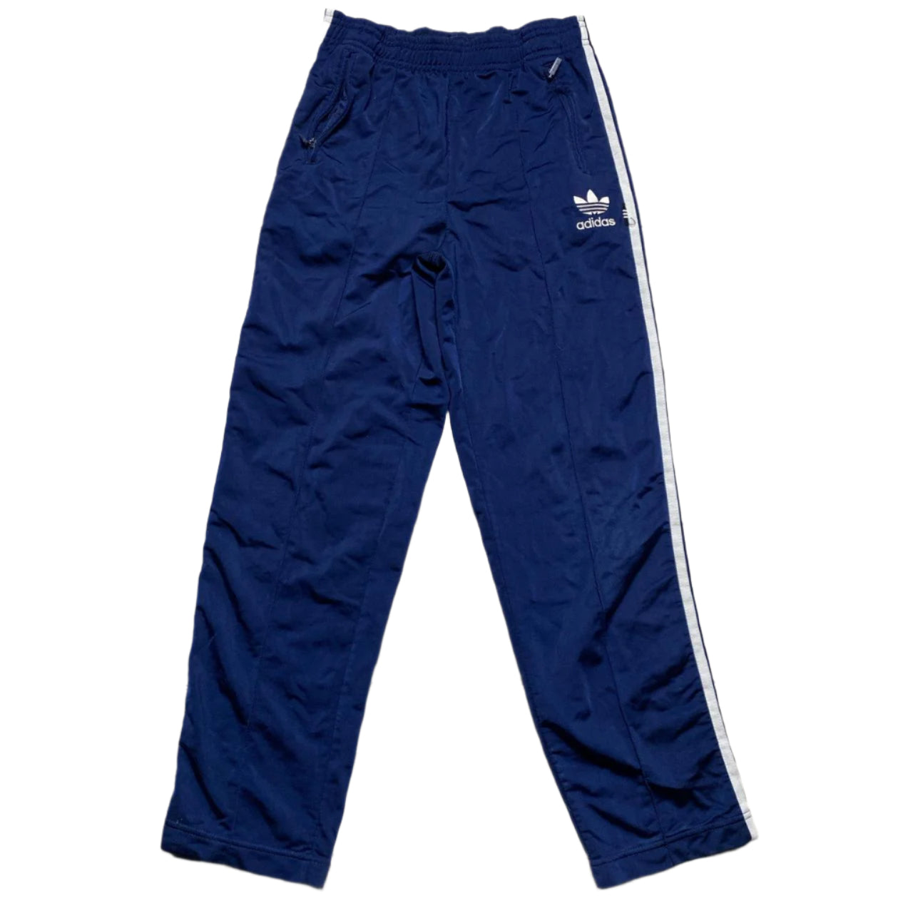 Adidas Vintage Navy and White Trackpant Bottoms (XS)
