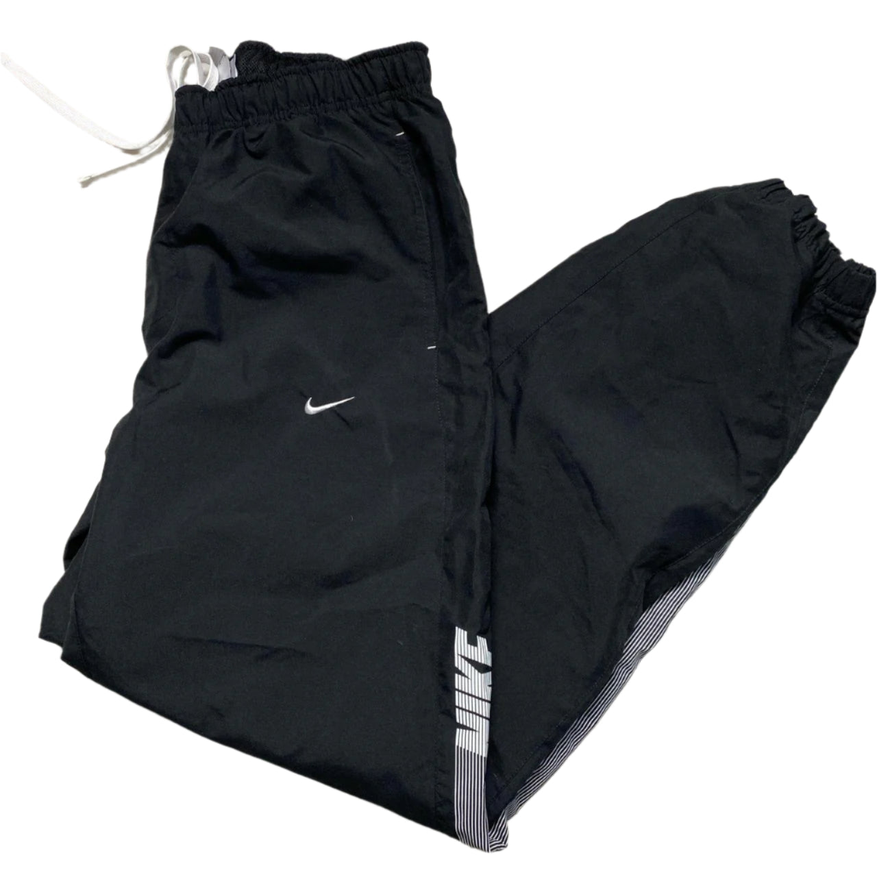 Nike Vintage Club Spellout Black and White Shell Trackpant Baggy Bottoms (M)