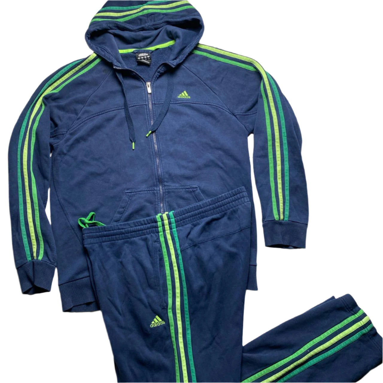 Adidas Performance Essentials Navy Triple Green Stripes Full Tracksuit (M)