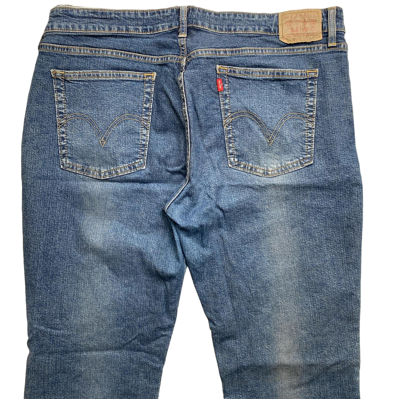 Levis 518 Super Low Bootcut Baggy Blue Faded Stonewash Jeans (38W)