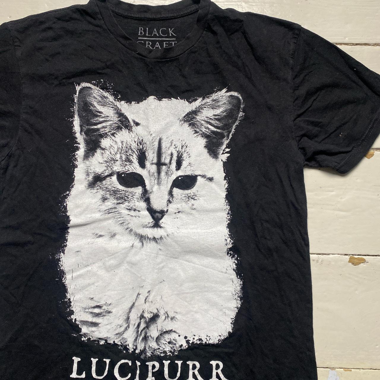 Black Craft Cult Lucipurr Cat Goth Grunge T Shirt Black and White