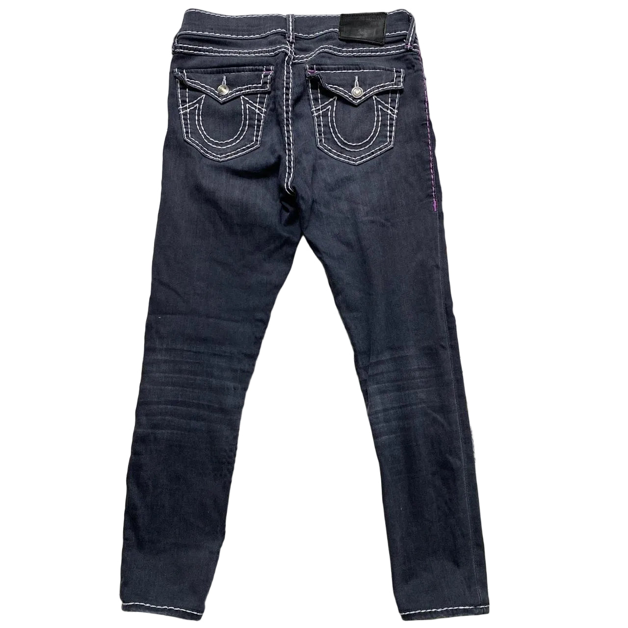 True Religion Casey Womens Grey Big Pink and White Stitch Jeans (27W)