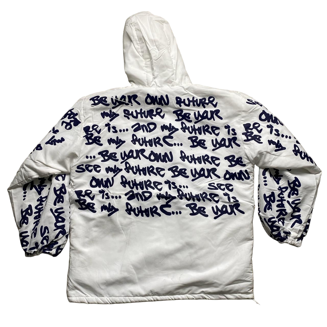 Vintage y2k B-Side Graffiti White and Navy Puffer Jacket (S)