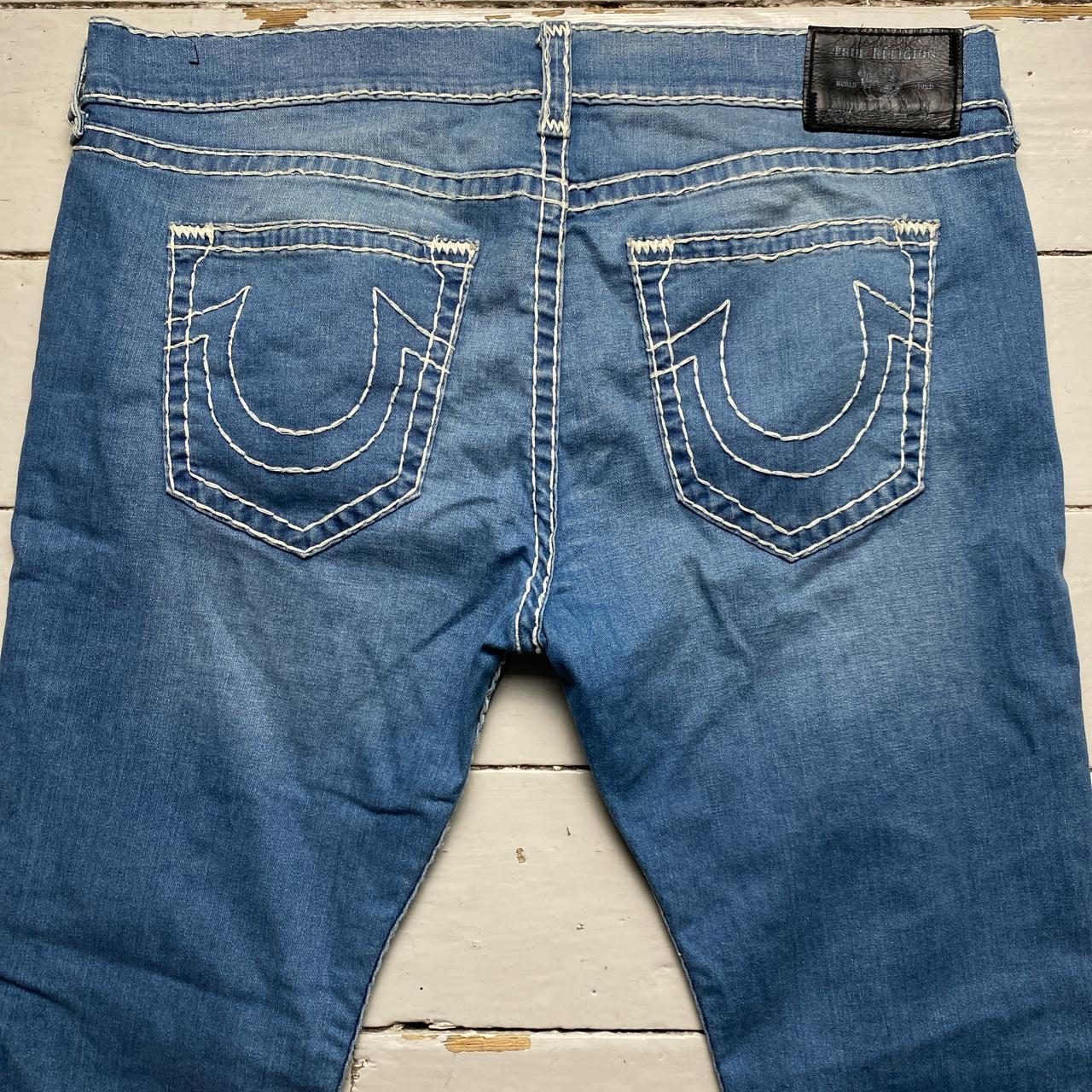 True Religion Baggy Light Blue White Big Stitch Jeans