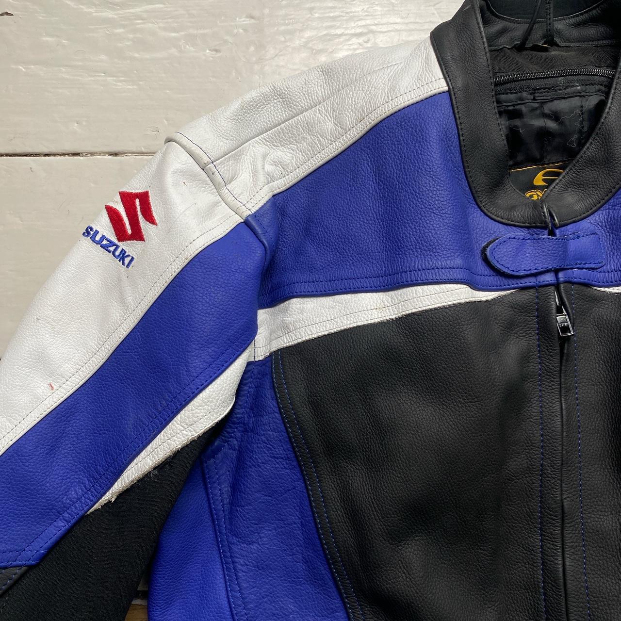 Suzuki R GSX Blue White Black and Red Leather Motorcycle Biker Jacket