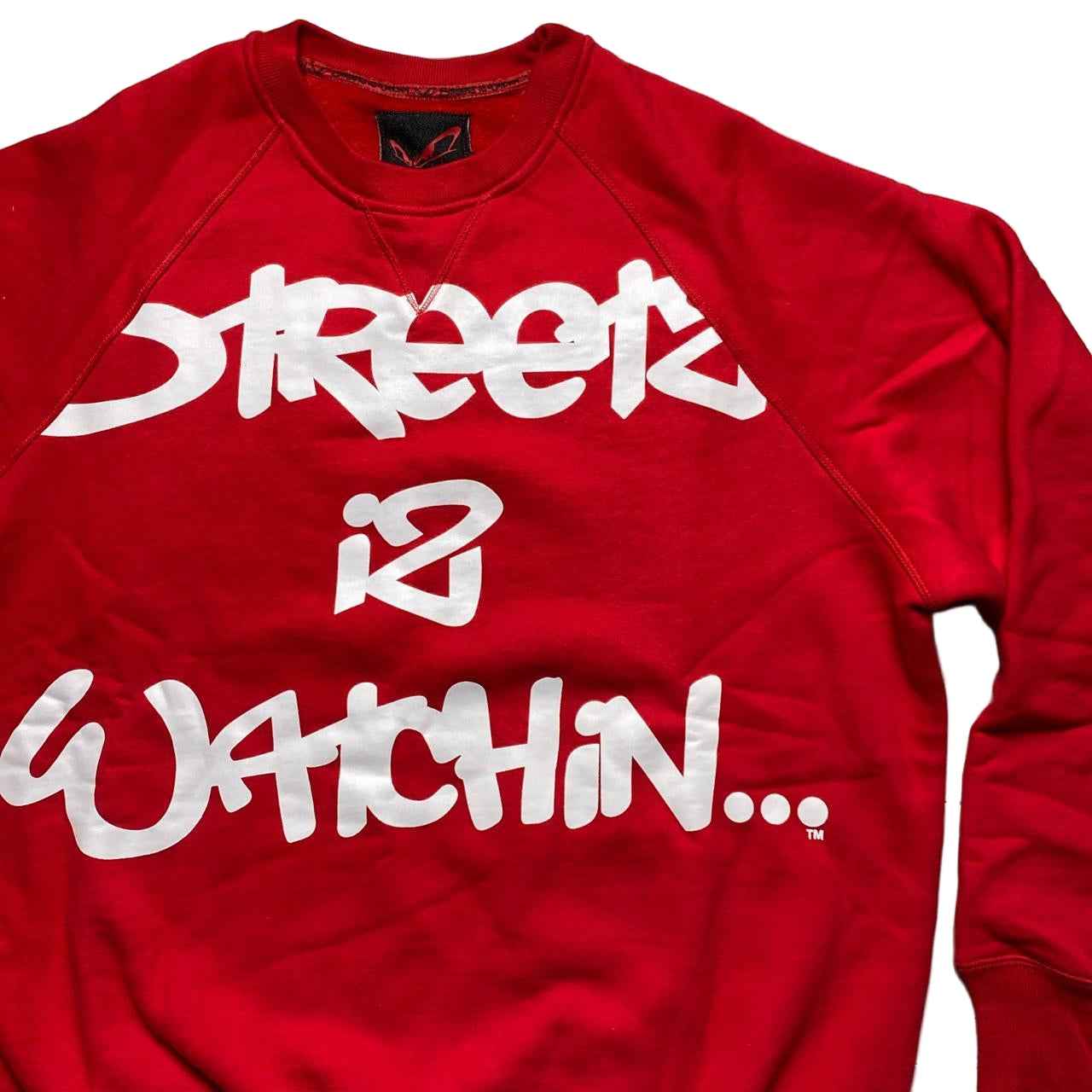 Streetz Is Watchin No Fear Elsinore Eyes Grime Y2K Red and White Jumper (2XL)