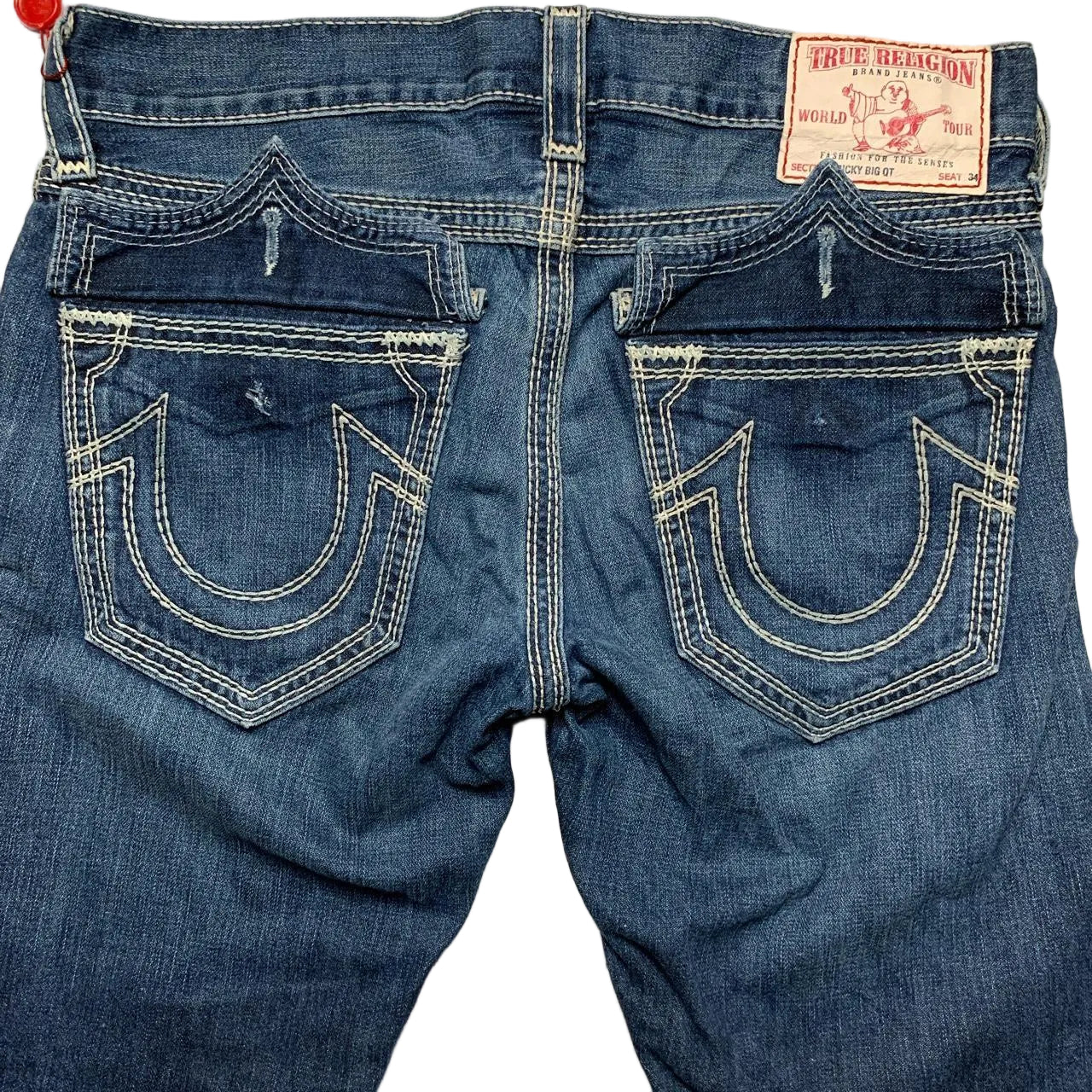 True Religion Ricky Big QT Navy and White Stitch Jeans