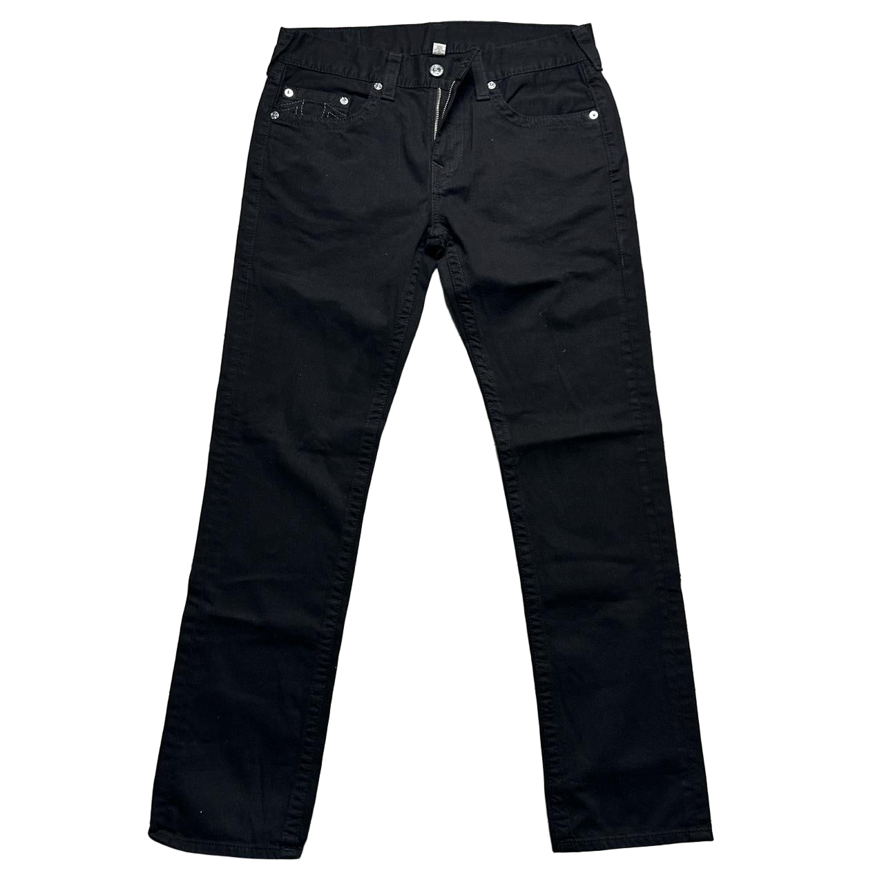 True Religion Black and White/Silver Stitch Jeans (34W)