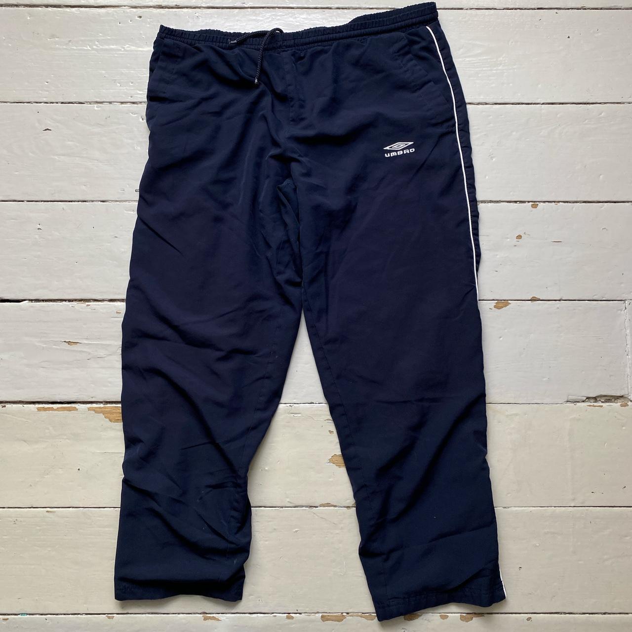 Umbro Navy and White Shell Baggy Track Pant Bottoms