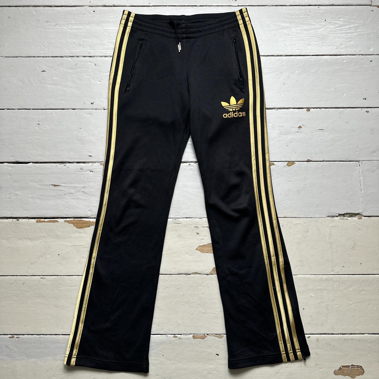 Adidas Originals Black and Gold Vintage Track Pant Flared Bottoms