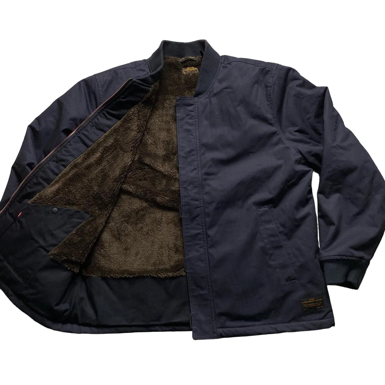 Levis Skateboarding Navy and Brown Sherpa Lining Bomber Jacket (L)
