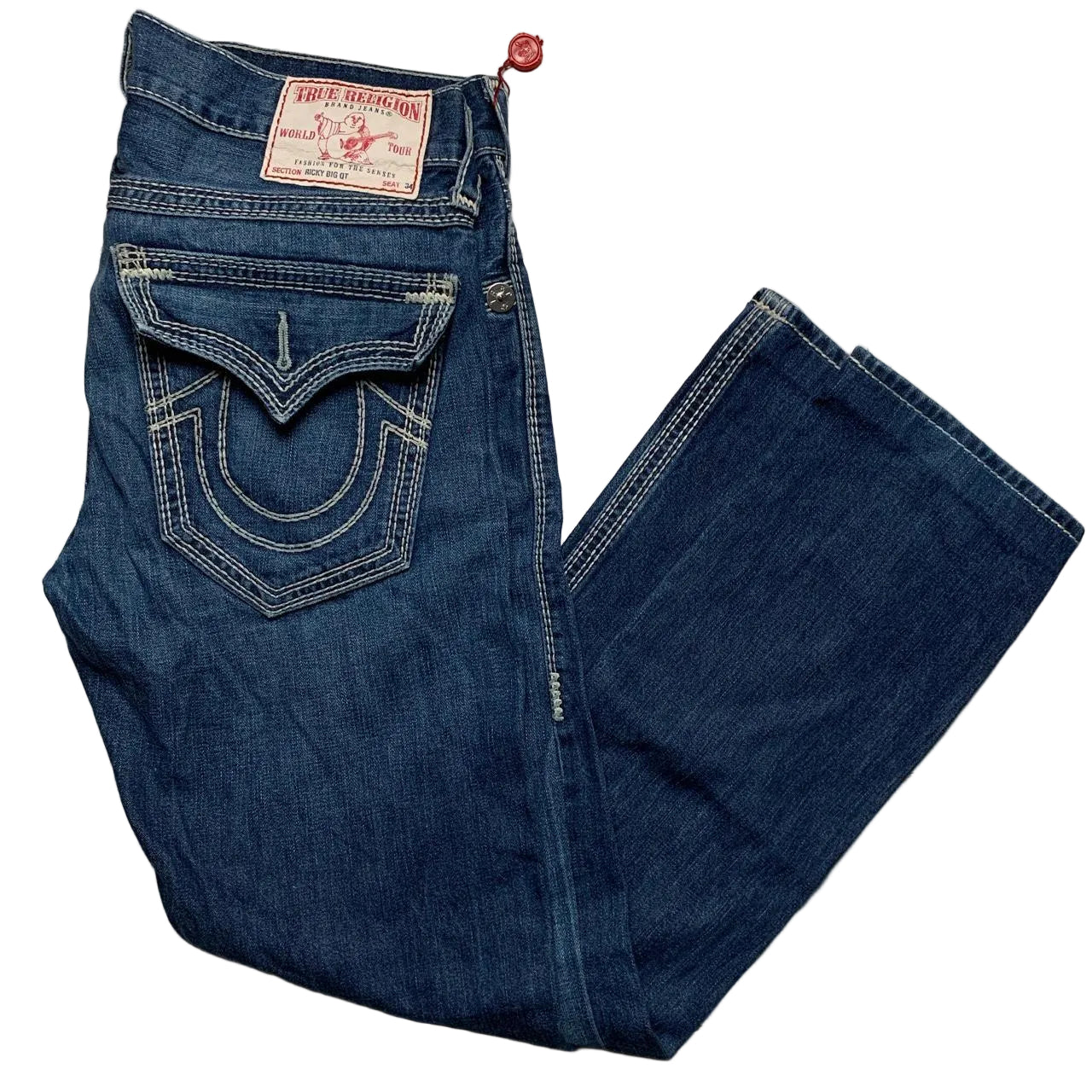 True Religion Ricky Big QT Navy and White Stitch Jeans