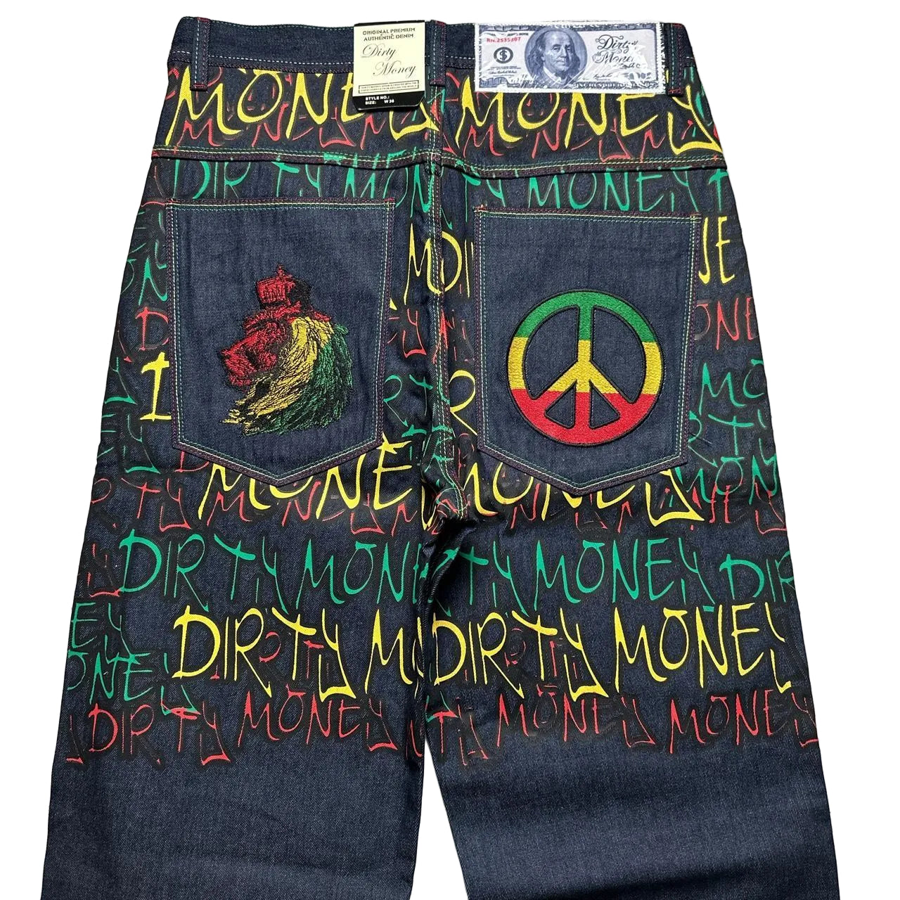 Dirty Money Vintage Rasta Denim Jeans (36W)