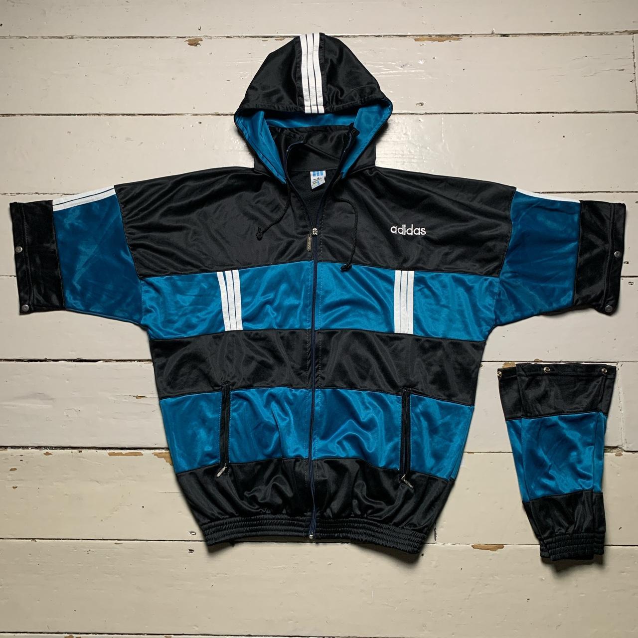 Adidas Vintage Track Hooded Jacket Blue and Black