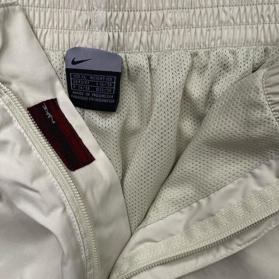 Nike Swoosh Vintage Baggy Track Pant Shell Bottoms Cream and Grey (XL)