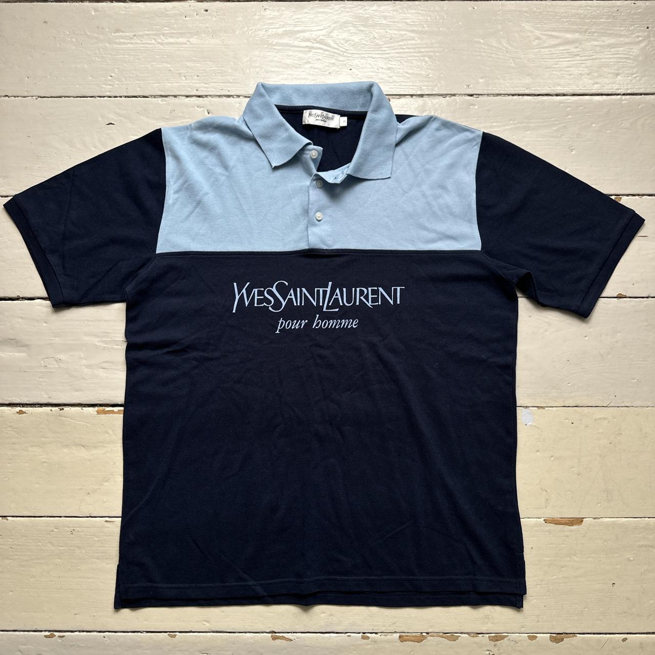 Yves Saint Laurent Vintage Navy and Baby Blue Polo Shirt