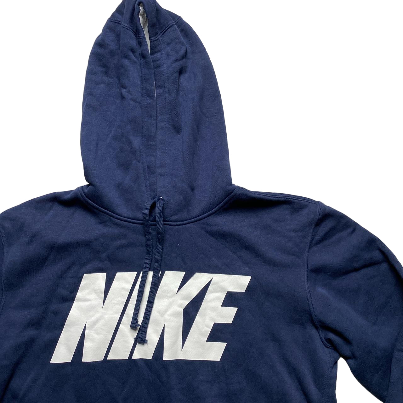 Nike Club Big Spellout Navy and White Hoodie (L)