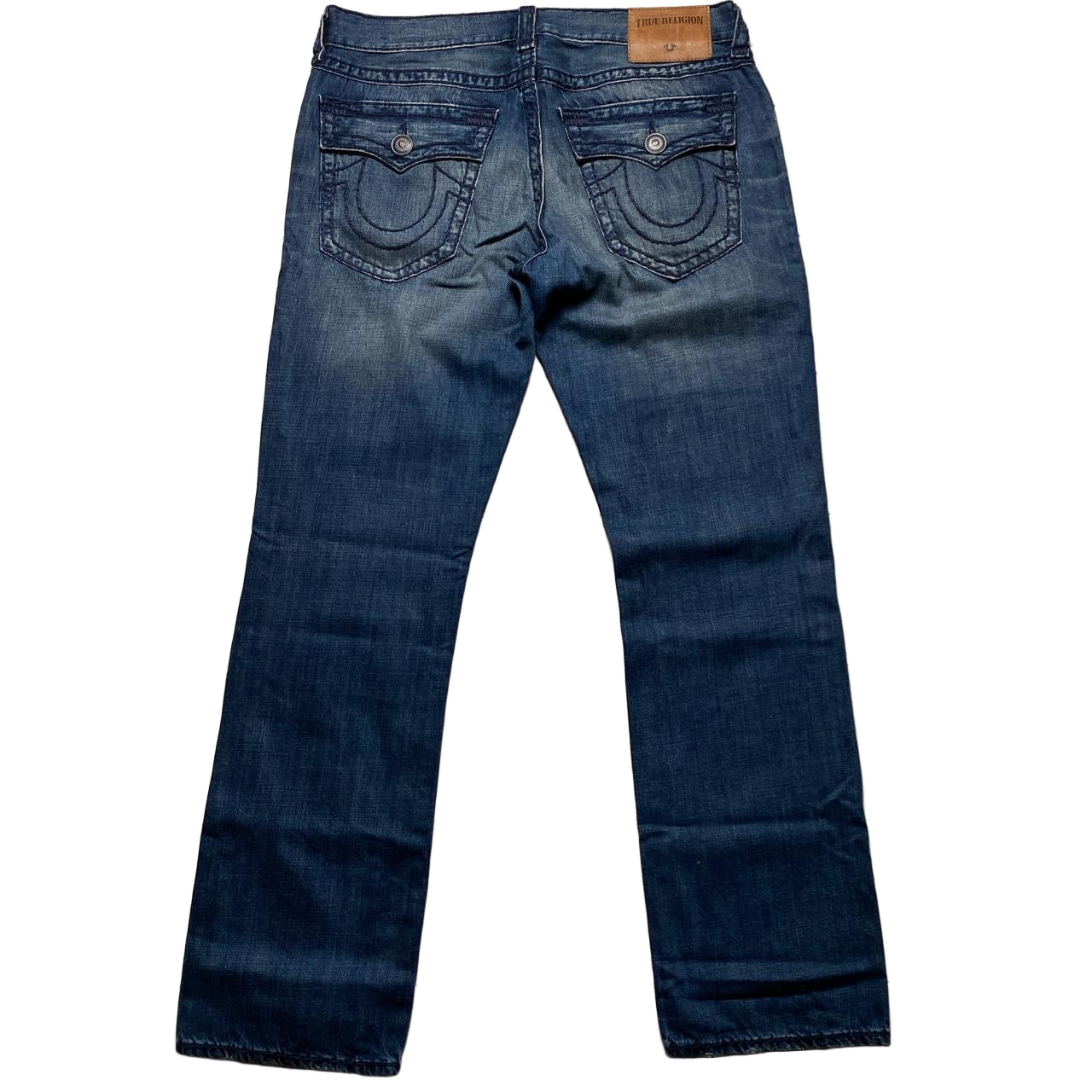 True Religon Ricky Distressed Big Navy Stitch Baggy Jeans (34W)