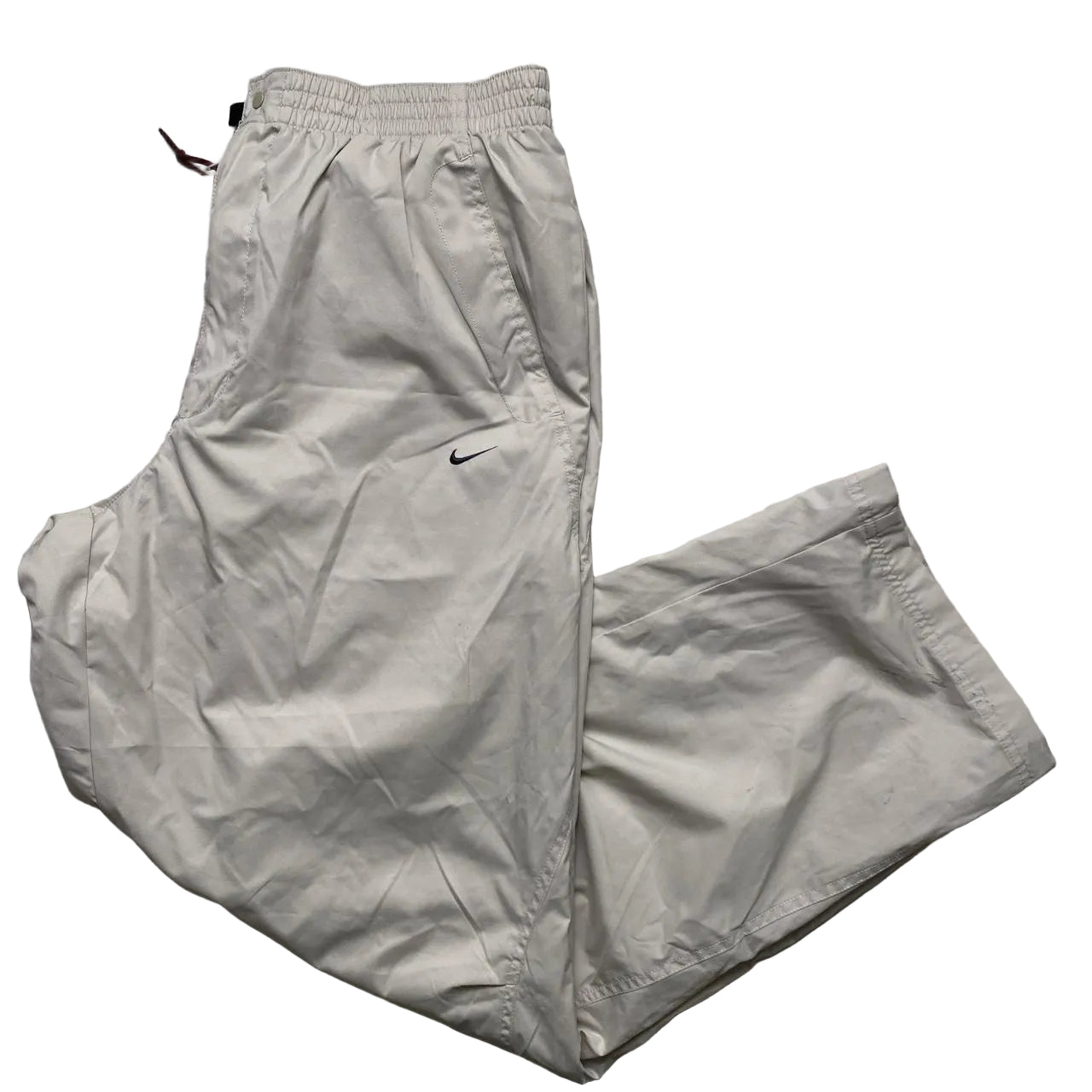 Nike Swoosh Vintage Baggy Track Pant Shell Bottoms Cream and Grey (XL)
