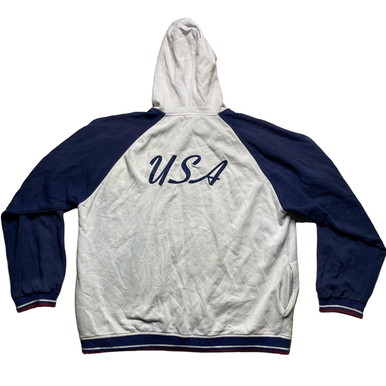 Nike USA Vintage Y2K Light Baby Blue and Navy Hoodie (XL)