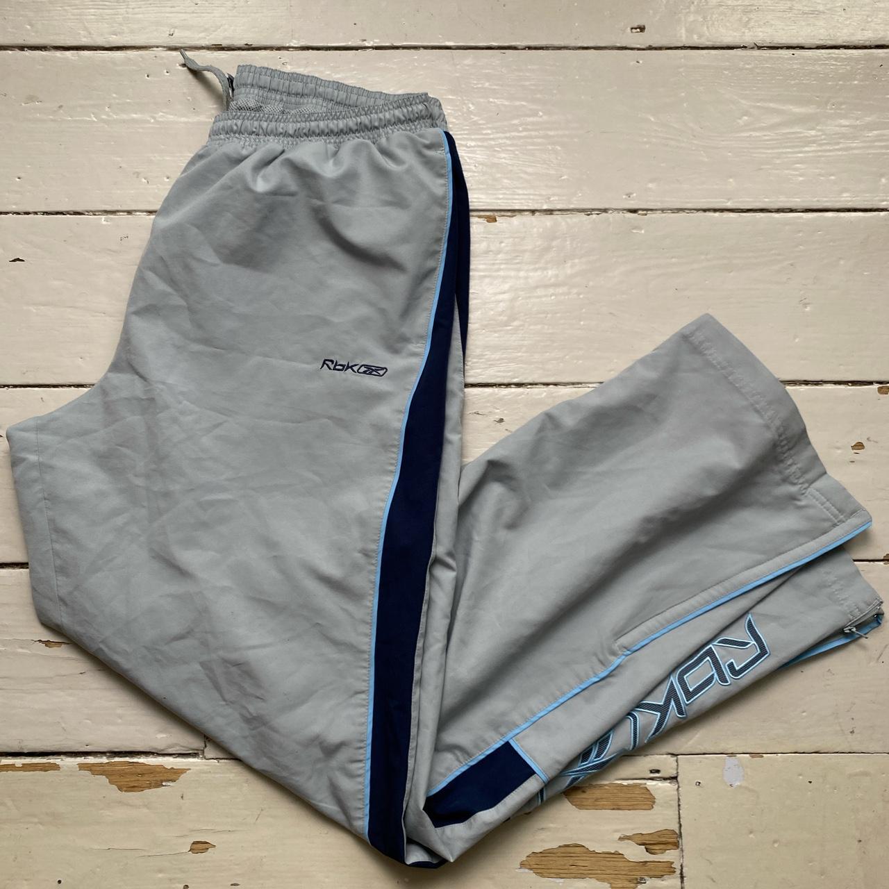 Reebok Vintage Shell Baggy Track Pant Bottoms Grey Light Blue and Navy