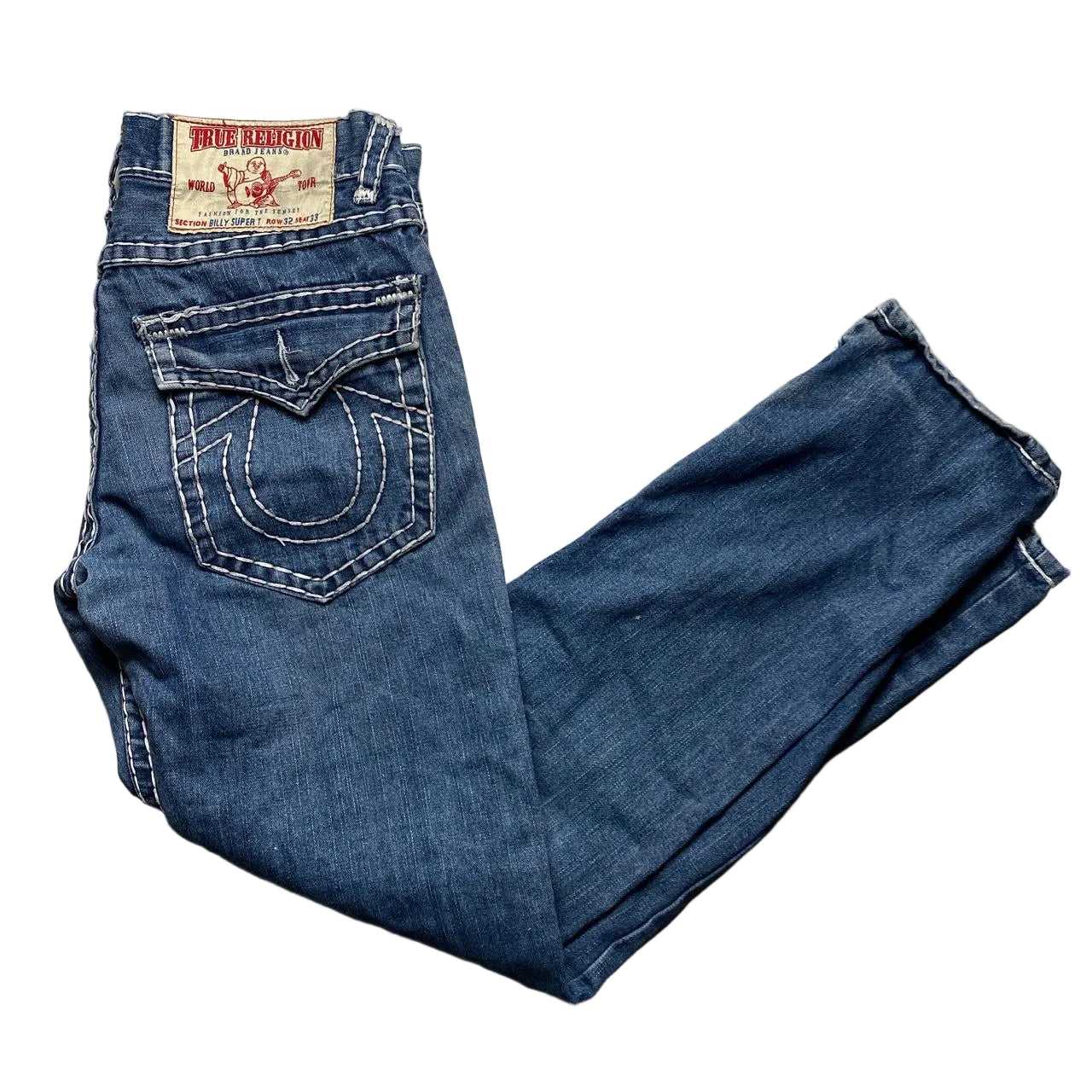True Religion Big White Stitch Blue Billy Super T Jeans (32W)
