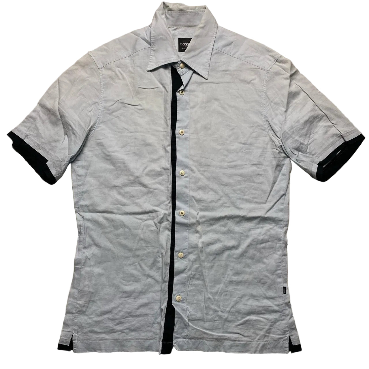 Hugo Boss Light Blue and Navy Short Sleeve Shirt (S)