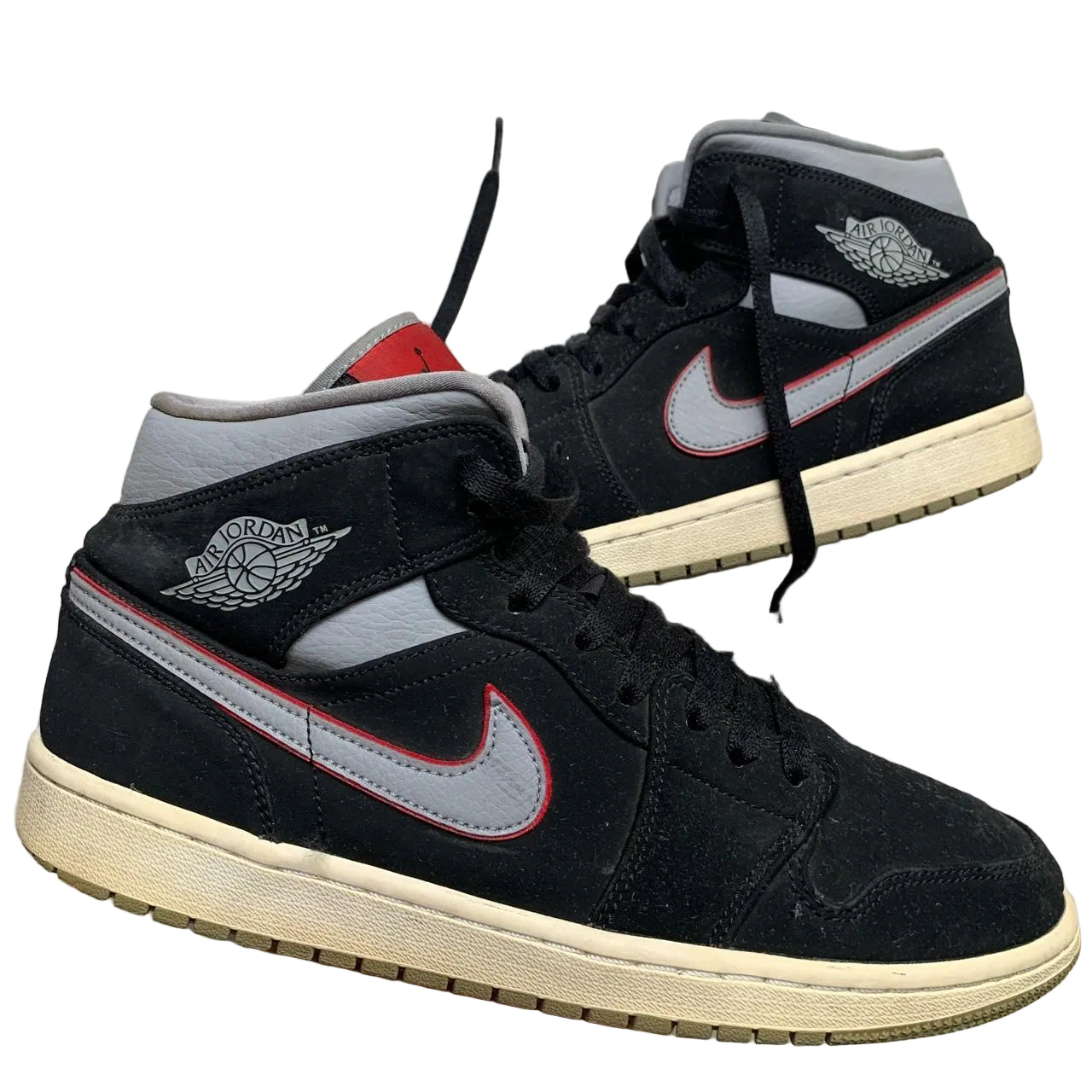 Jordan 1 Mid Black Particle Grey and Red (UK 9.5)