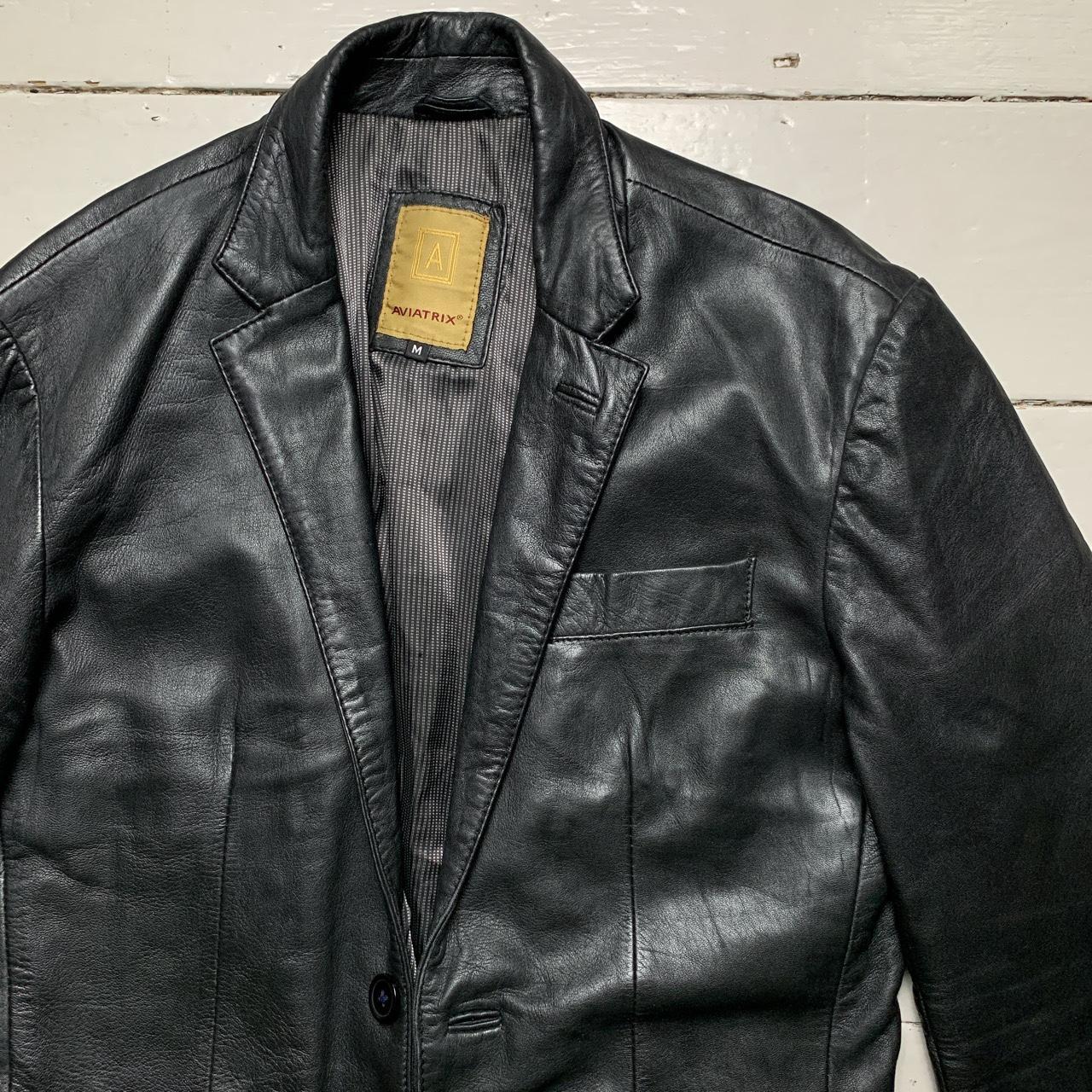 Aviatrix Black Leather Blazer Jacket