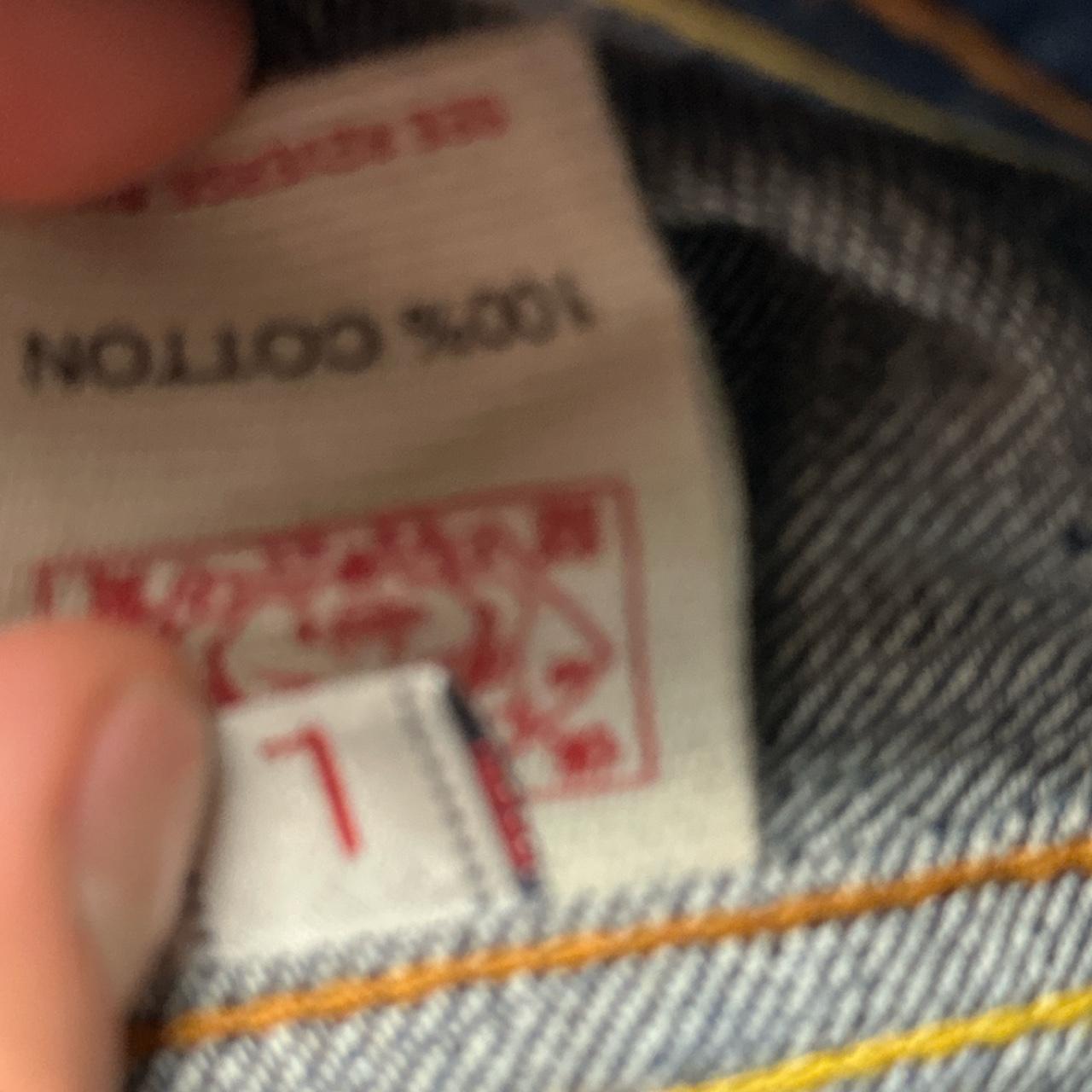Evisu Vintage Daicock Cream White Swoosh Red Stitch Denim Jacket (L)