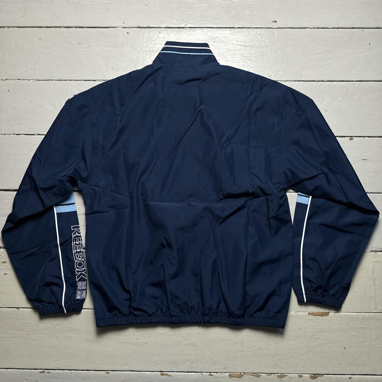 Reebok Navy and Baby Blue Vintage Full Nylon Shell Track Pant Tracksuit Jacket and Bottoms