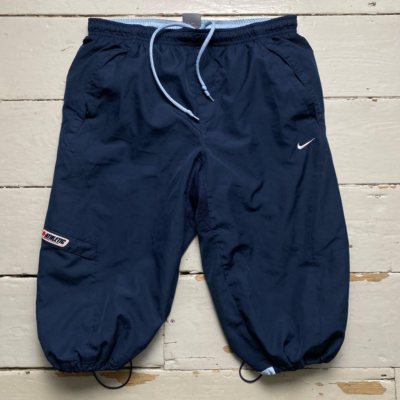 Nike Athletic Vintage Light Baby Blue and Navy Shell Trackpant Shorts