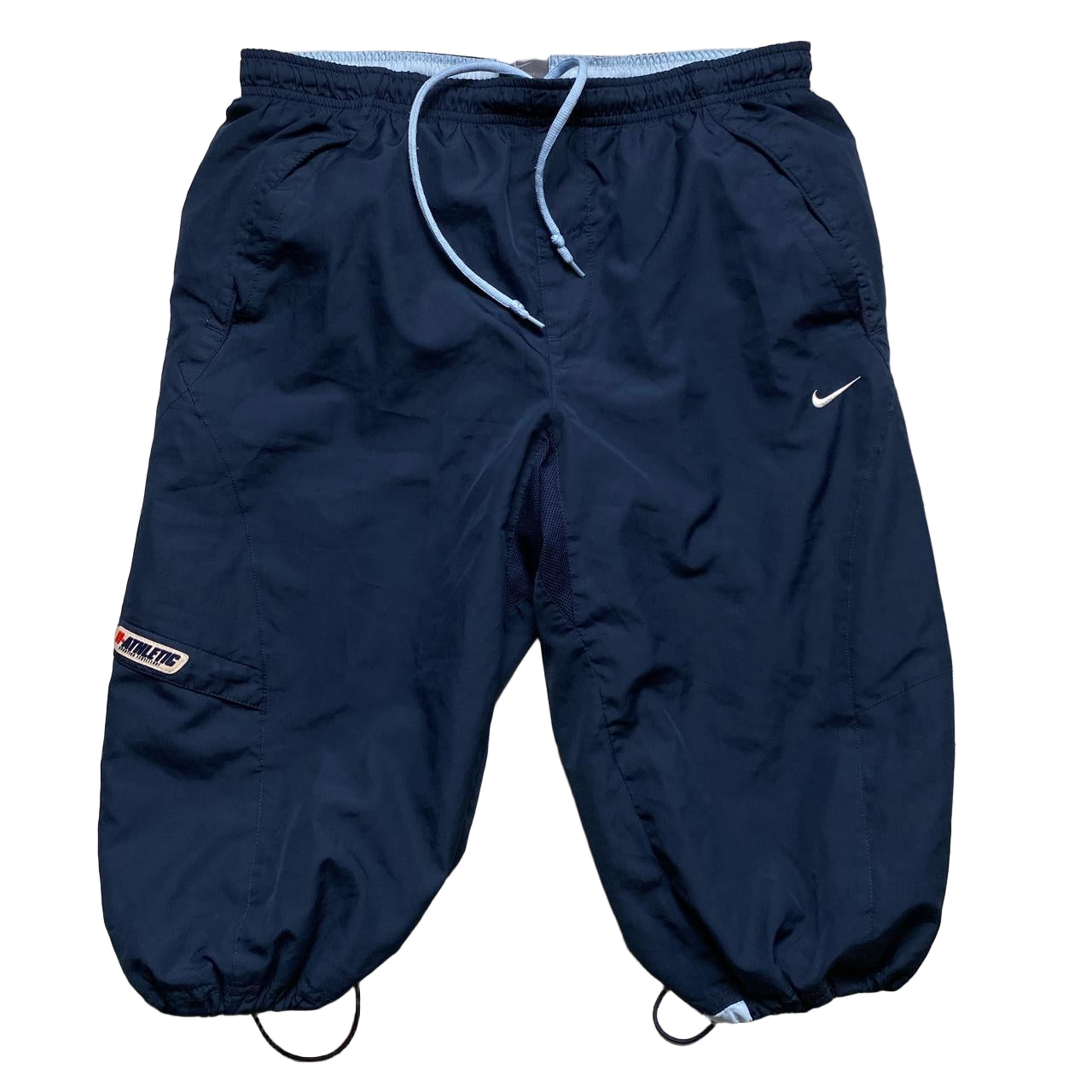 Nike Athletic Vintage Light Baby Blue and Navy Shell Trackpant Shorts (S)